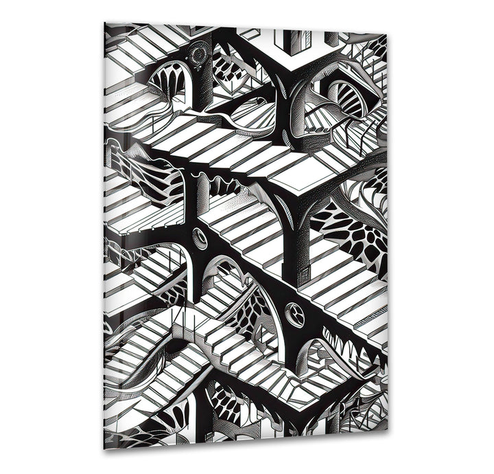 Escher Black & White Glass Wall Art print picture on glass, Tempered Glass Wall Art
