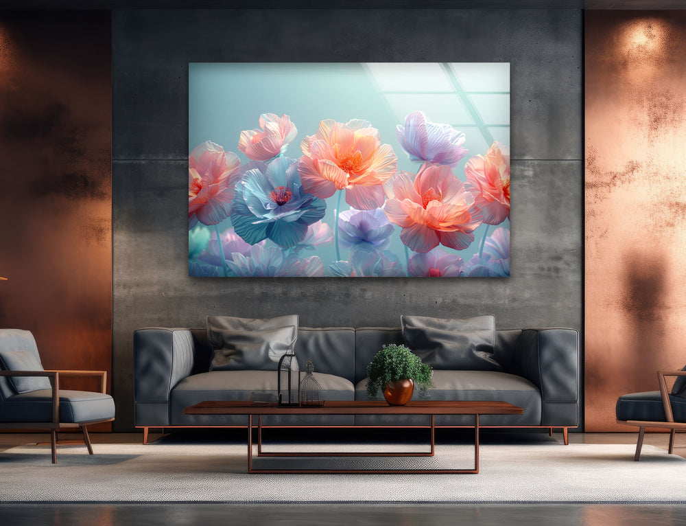 Colorful Pastel Flowers Glass Wall Art, picture on glass wall art, photos printed on glass