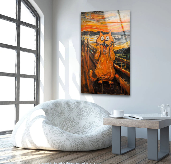 Fat Orange Cat Elegant Glass Wall Artwork | Custom Glass Photos