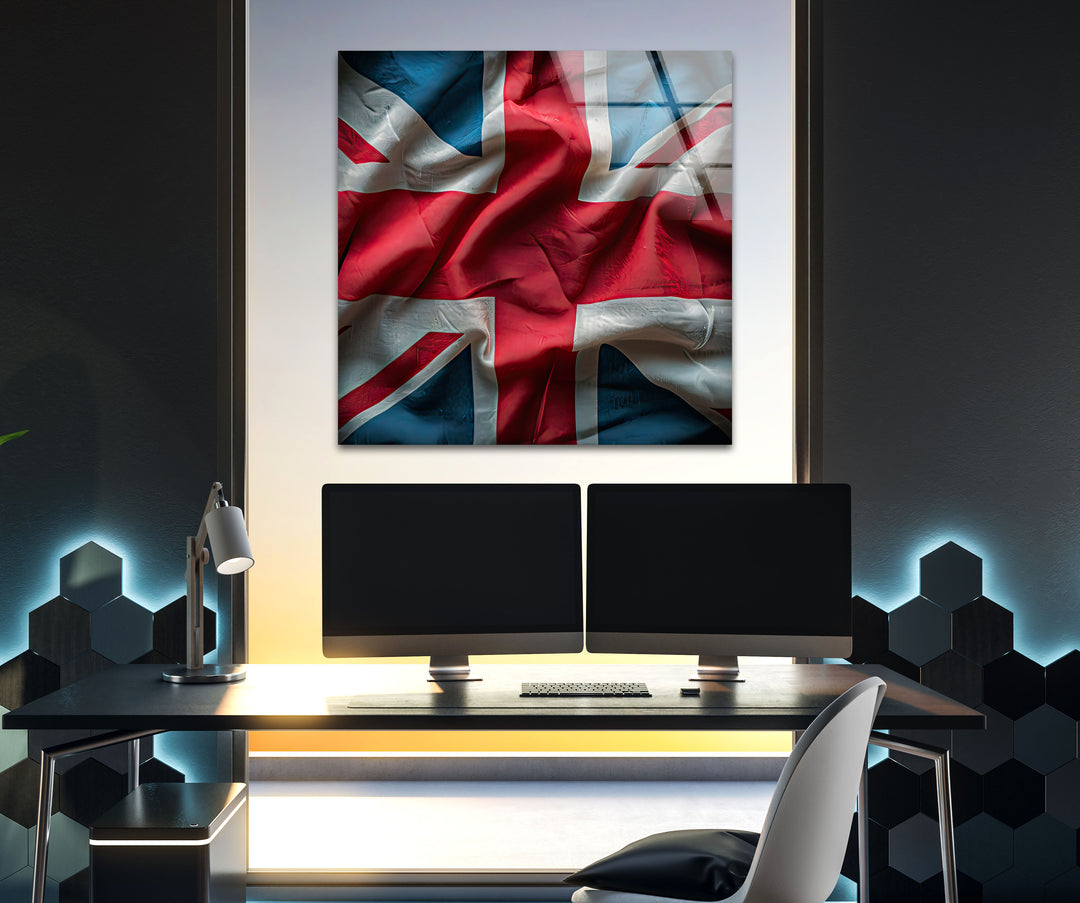 Old United Kingdom Flag Glass Wall Art glass photo prints, glass picture prints
