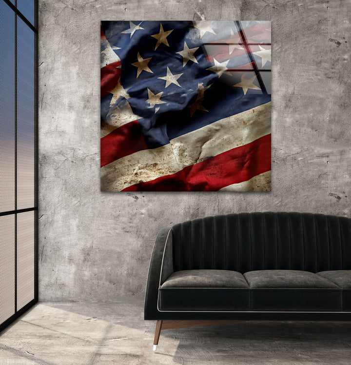 Old American Flag Glass Wall Art print on glass, glass printed photos
