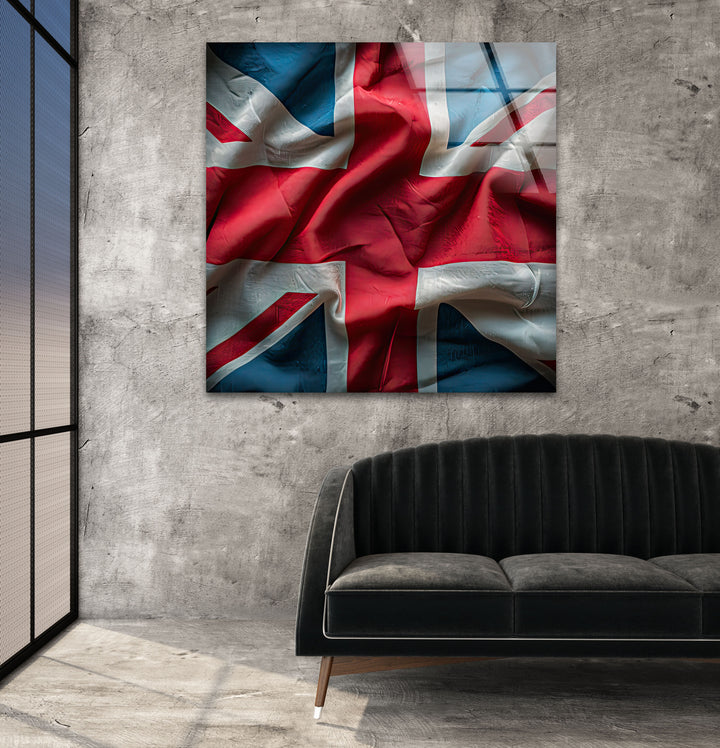 Old United Kingdom Flag Glass Wall Art picture on glass wall art, photos printed on glass
