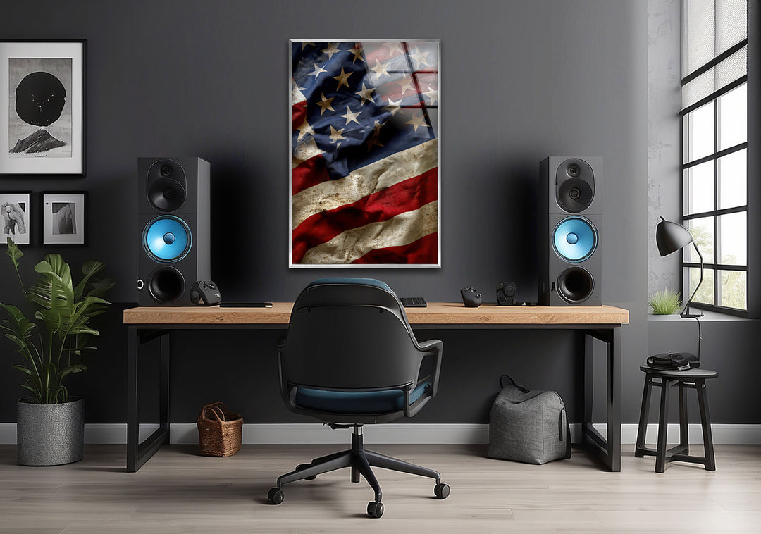 Old American Flag Glass Wall Art glass pictures for Wall, glass prints wall art
