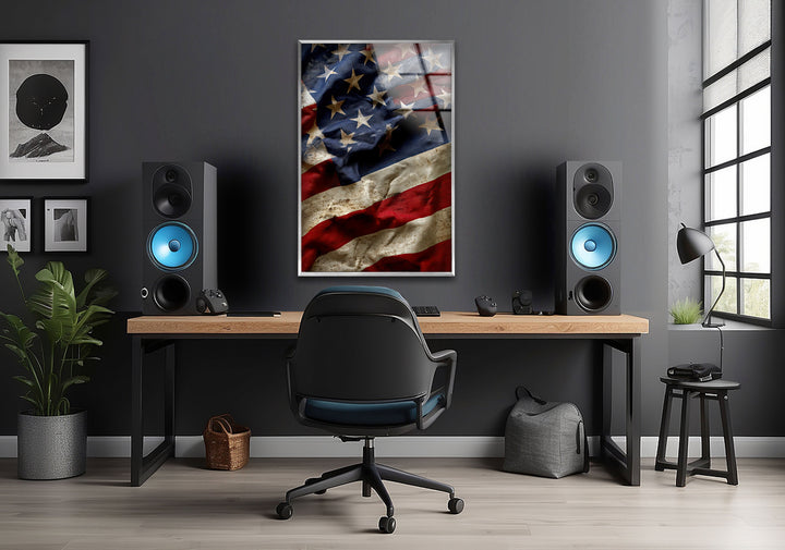 Old American Flag Glass Wall Art glass pictures for Wall, glass prints wall art
