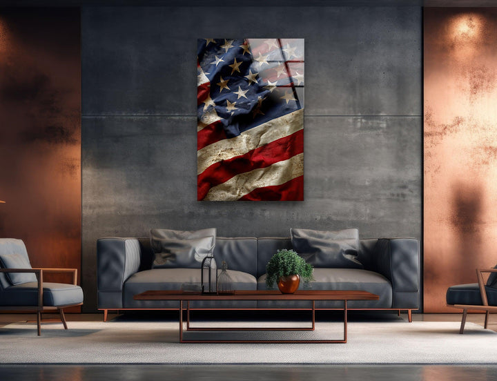 Old American Flag Glass Wall Art custom glass pictures, glass art prints
