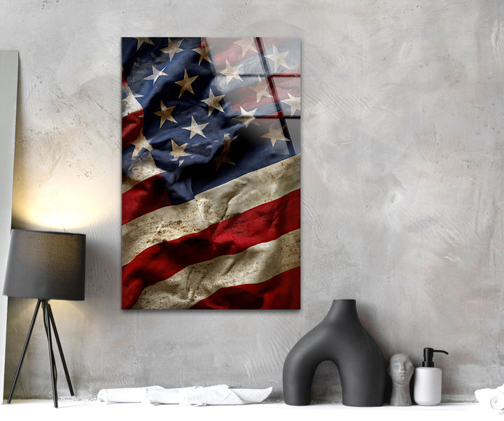 Old American Flag Glass Wall Art photo print on glass, prints on glass wall art
