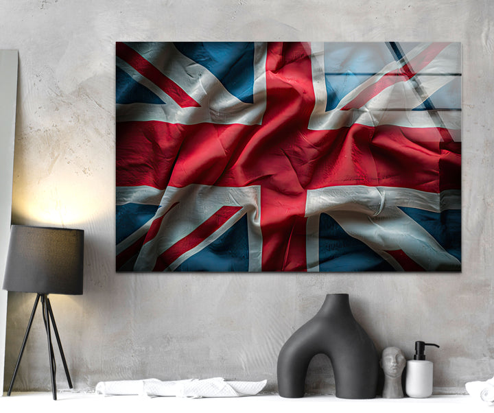 Old United Kingdom Flag Glass Wall Art custom glass pictures, glass art prints
