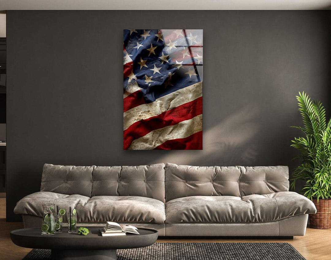 Old American Flag Glass Wall Art glass image printing, glass prints from photos
