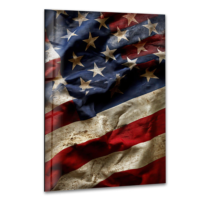 Old American Flag Glass Wall Art glass photo prints, glass picture prints
