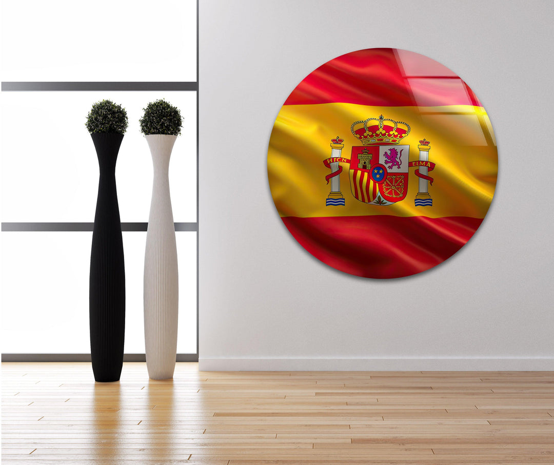 Spain Flag Glass Wall Art picture on glass wall art, photos printed on glass
