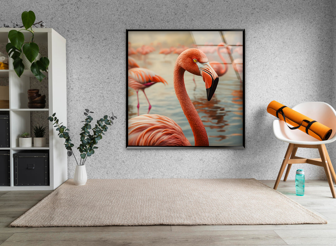 Flock of Flamingos Glass Wall Art glass art painting, glass art for the Wall
