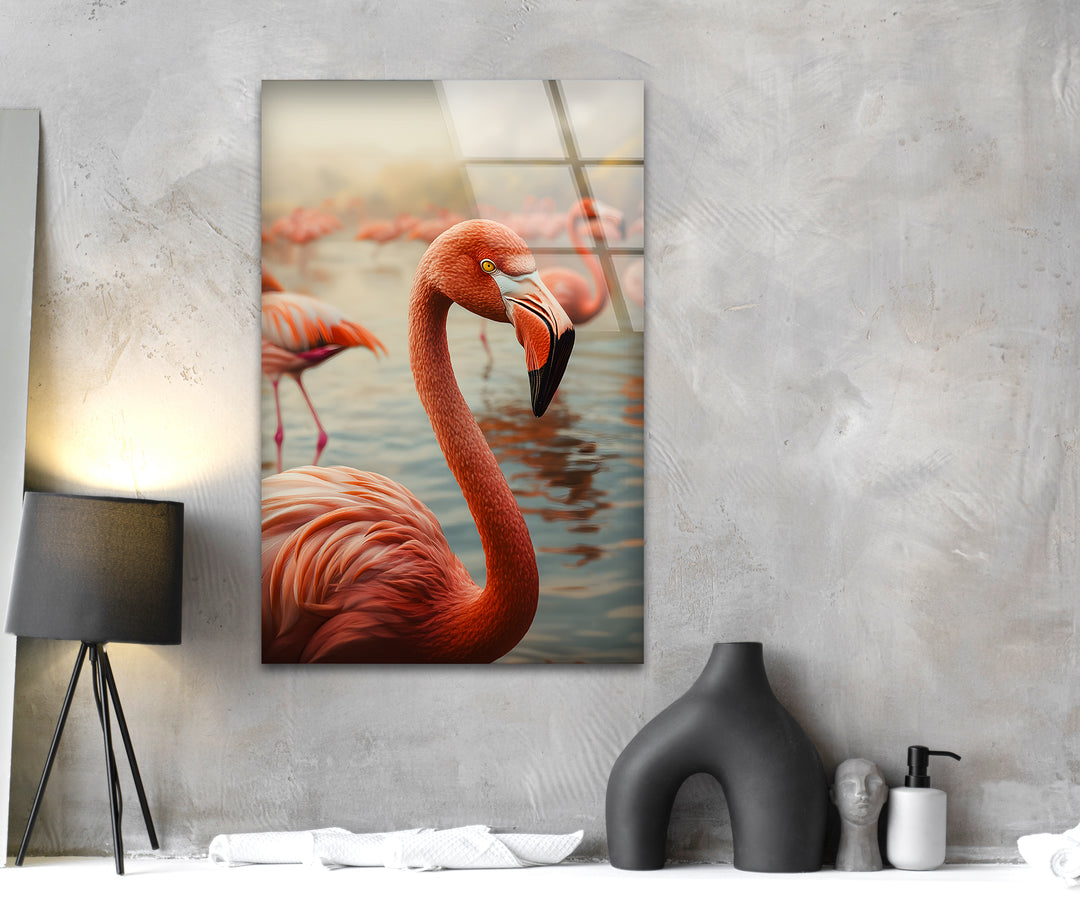 Flock of Flamingos Glass Wall Art custom glass photo prints, large glass prints
