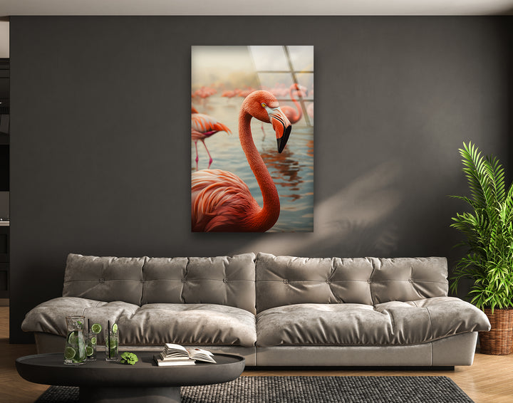 Flock of Flamingos Glass Wall Art large glass photo prints, glass wall photos
