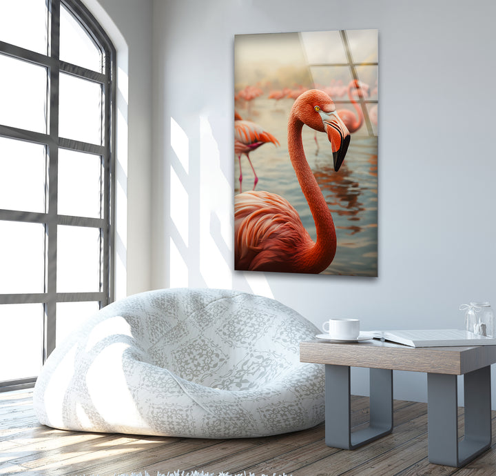 Flock of Flamingos Glass Wall Art print on glass, glass printed photos
