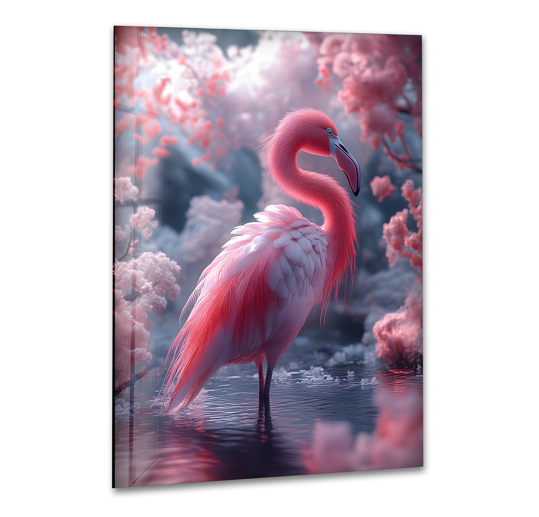 Beautiful Feathered Flamingo Glass Wall Art  print picture on glass, Tempered Glass Wall Art