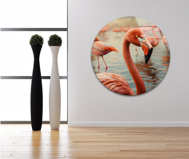 Flock of Flamingos Glass Wall Art print picture on glass, Tempered Glass Wall Art
