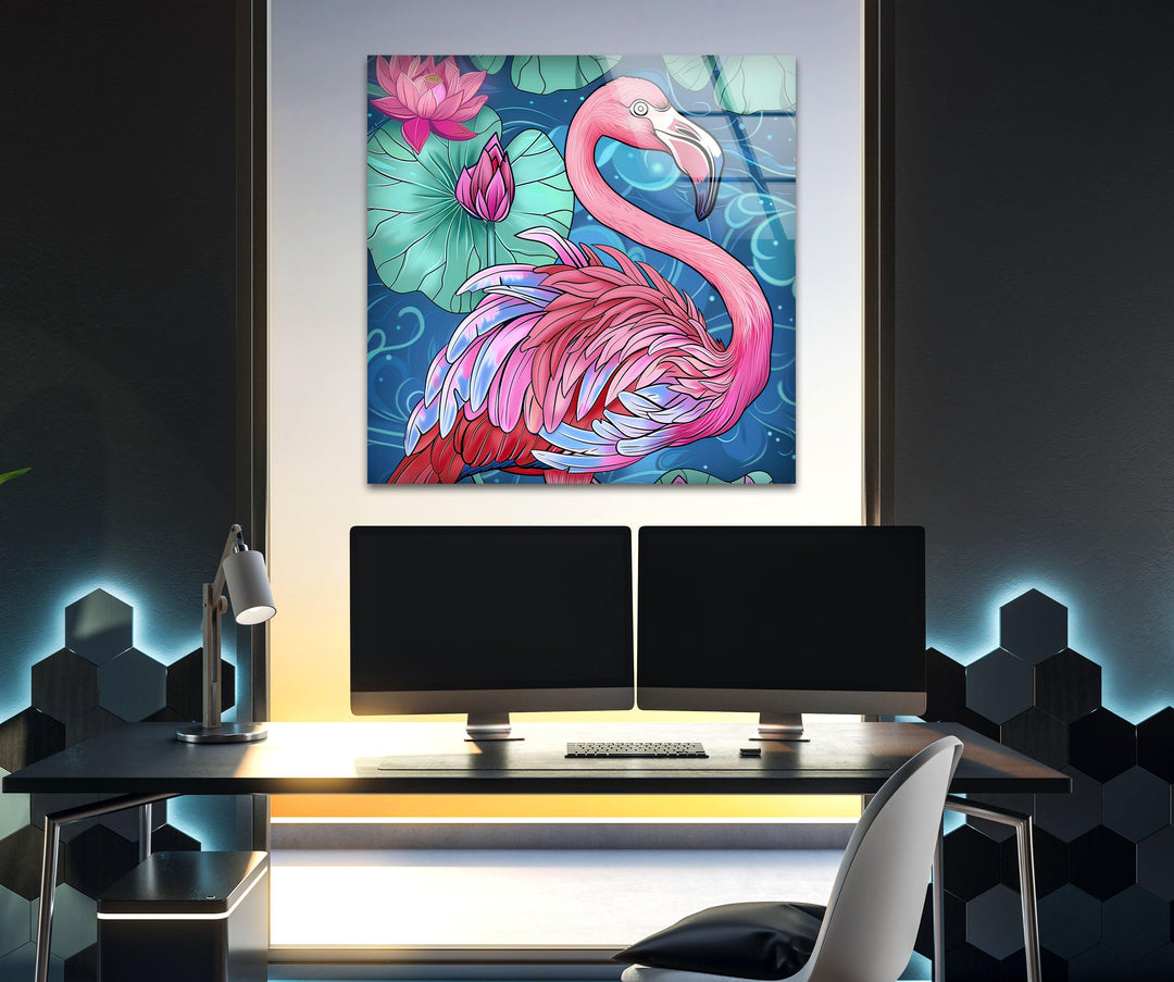 Flamingo in Water Glass Wall Art glass pictures for Wall, glass prints wall art
