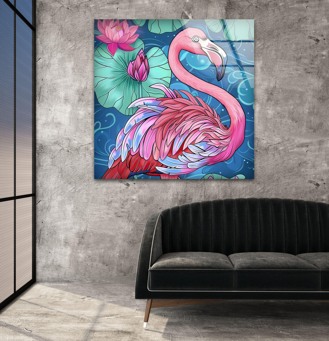 Flamingo in Water Glass Wall Art glass photo prints, glass picture prints
