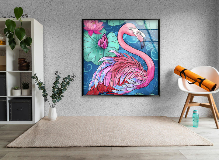 Flamingo in Water Glass Wall Art glass image printing, glass prints from photos
