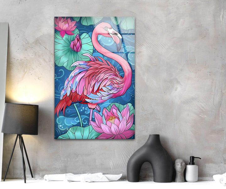 Flamingo in Water Glass Wall Art large glass photo prints, glass wall photos
