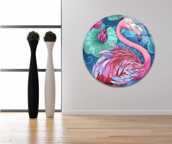 Flamingo in Water Glass Wall Art print on glass, glass printed photos
