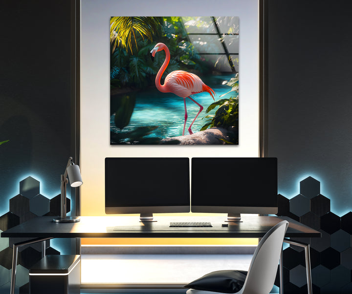 Tropical Flamingo Glass Wall Art glass photo prints, glass picture prints
