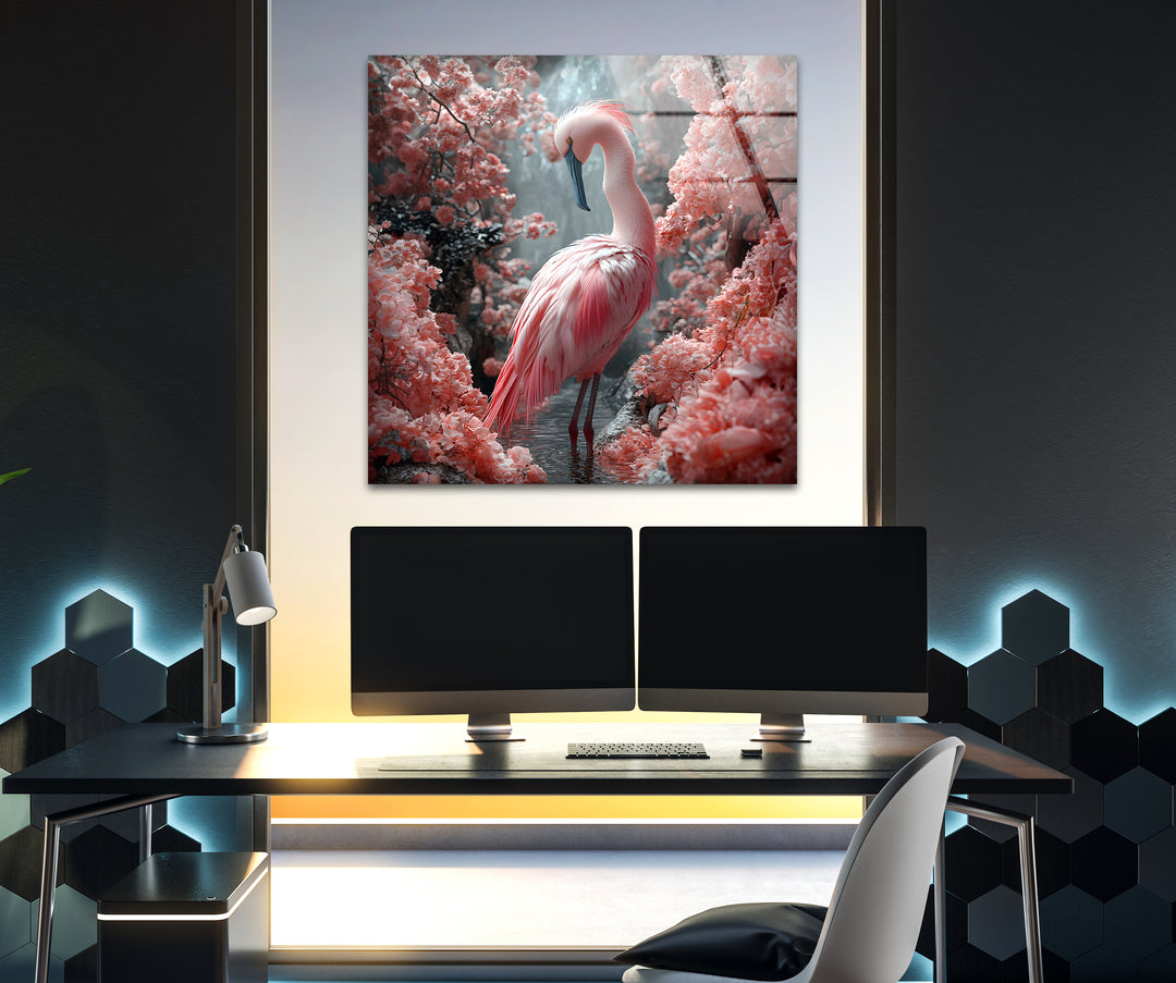 Soft Pink Flamingo Glass Wall Art glass art painting, glass art for the Wall
