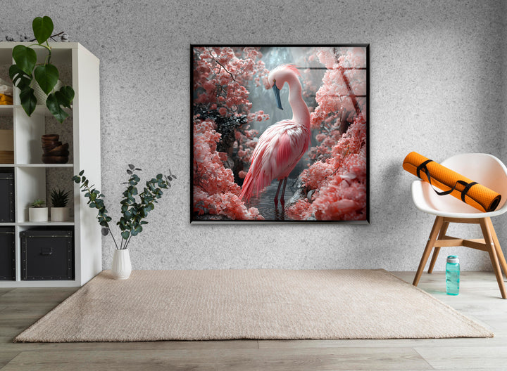 Soft Pink Flamingo Glass Wall Art 