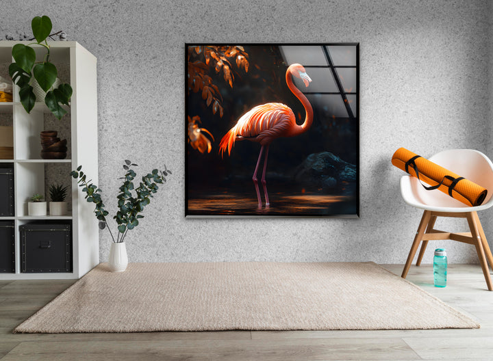 Shiny Flamingo Glass Wall Art custom glass pictures, glass art prints
