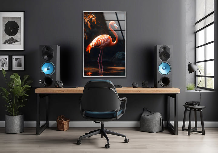 Shiny Flamingo Glass Wall Art large glass photo prints, glass wall photos
