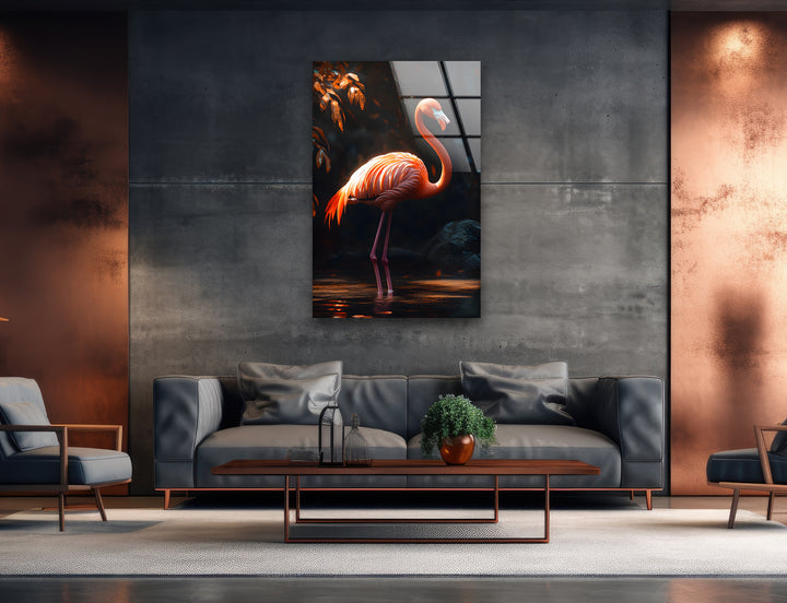 Shiny Flamingo Glass Wall Art glass art painting, glass art for the Wall
