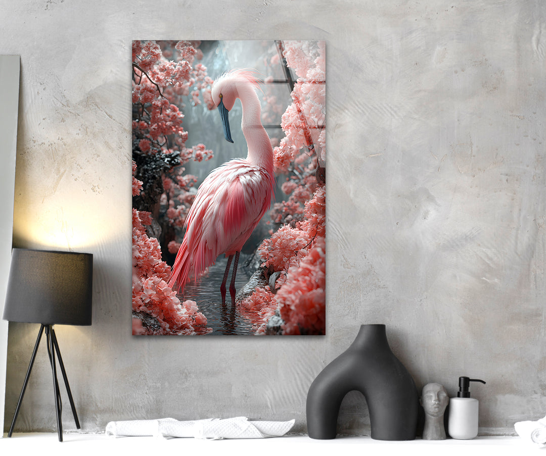 Soft Pink Flamingo Glass Wall Art Glass Printing Wall Art, Print photos on glass
