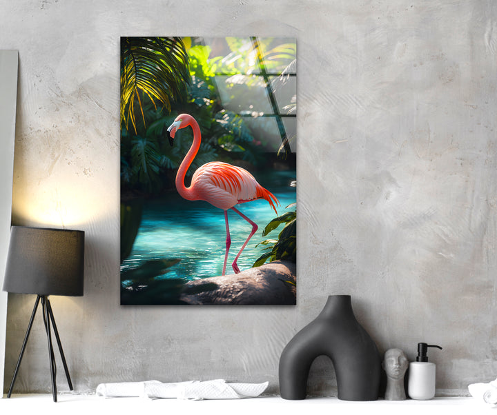 Tropical Flamingo Glass Wall Art custom glass pictures, glass art prints
