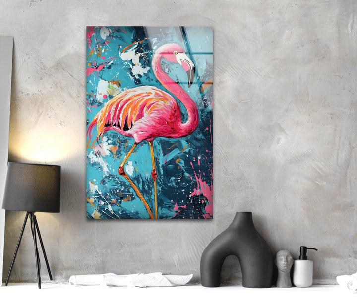 Oil Painting Flamingo Glass Wall Art glass art painting, glass art for the Wall