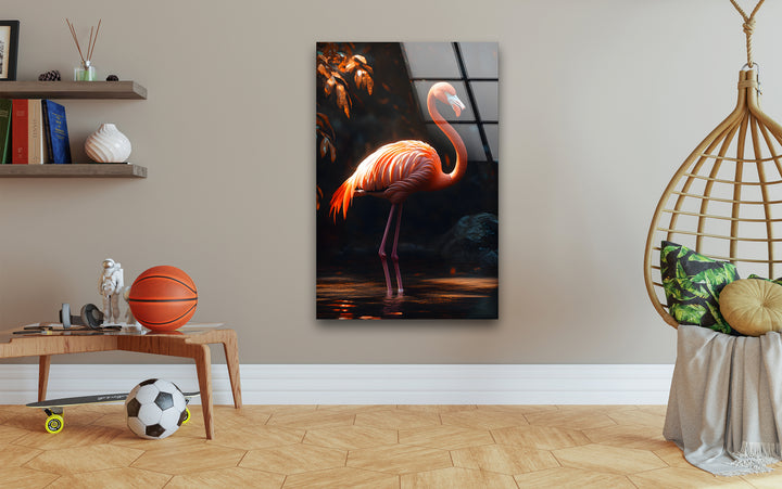 Shiny Flamingo Glass Wall Art Glass Printing Wall Art, Print photos on glass
