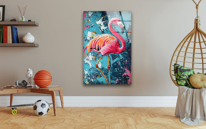 Oil Painting Flamingo Glass Wall Art art glass wall art, glass wall art pictures
