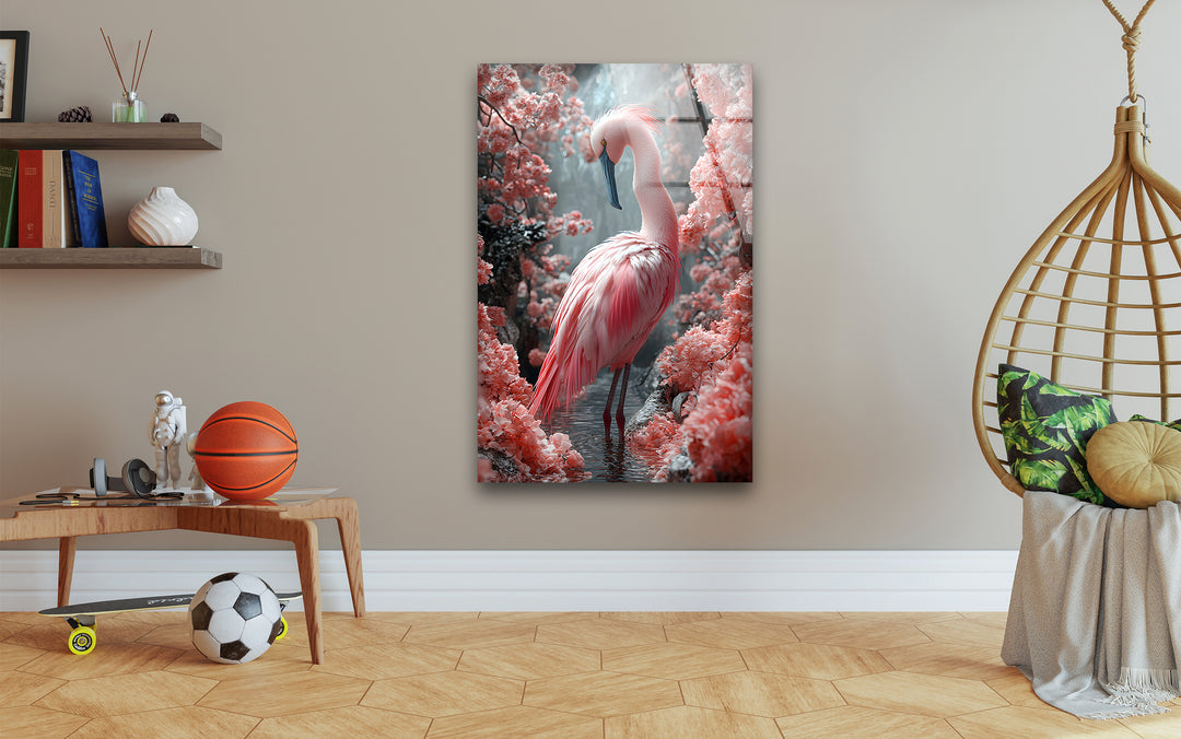 Soft Pink Flamingo Glass Wall Art glass photo prints, glass picture prints
