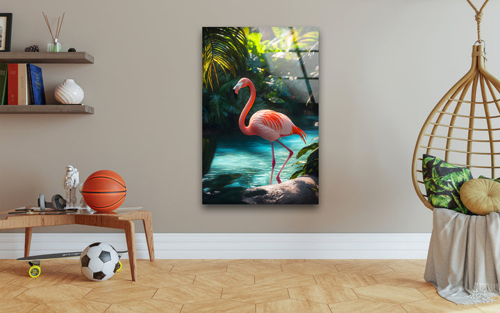 Tropical Flamingo Glass Wall Art photo print on glass, prints on glass wall art
