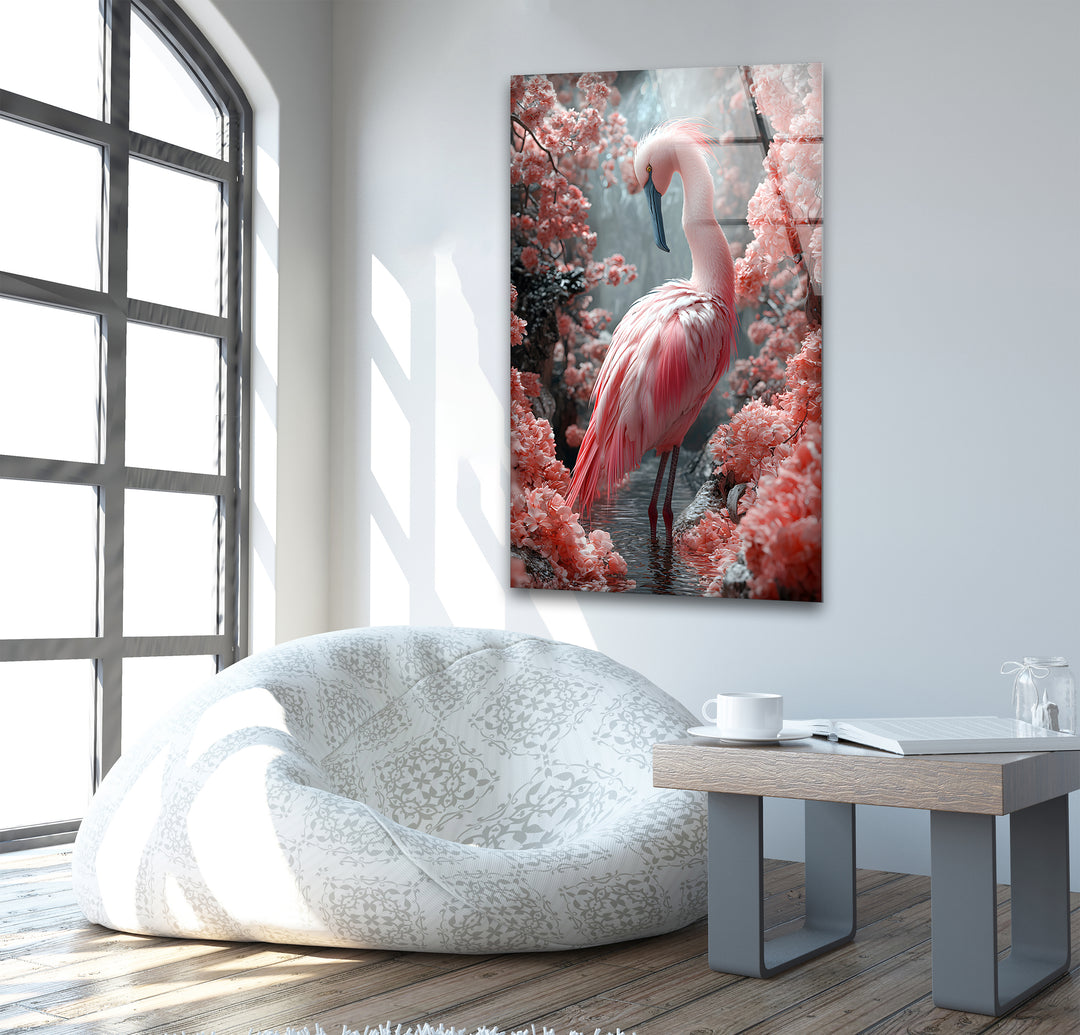 Soft Pink Flamingo Glass Wall Art print on glass, glass printed photos
