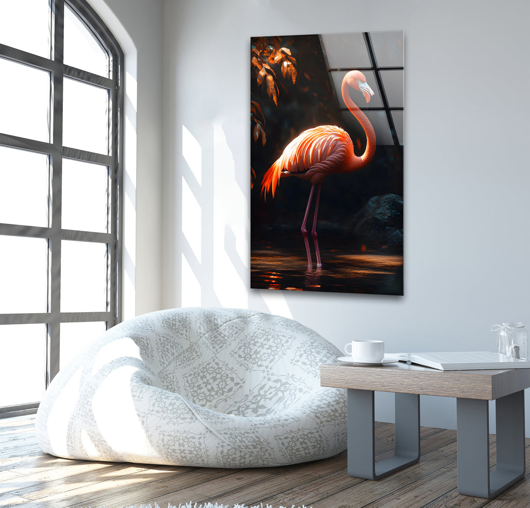 Shiny Flamingo Glass Wall Art glass photo prints, glass picture prints
