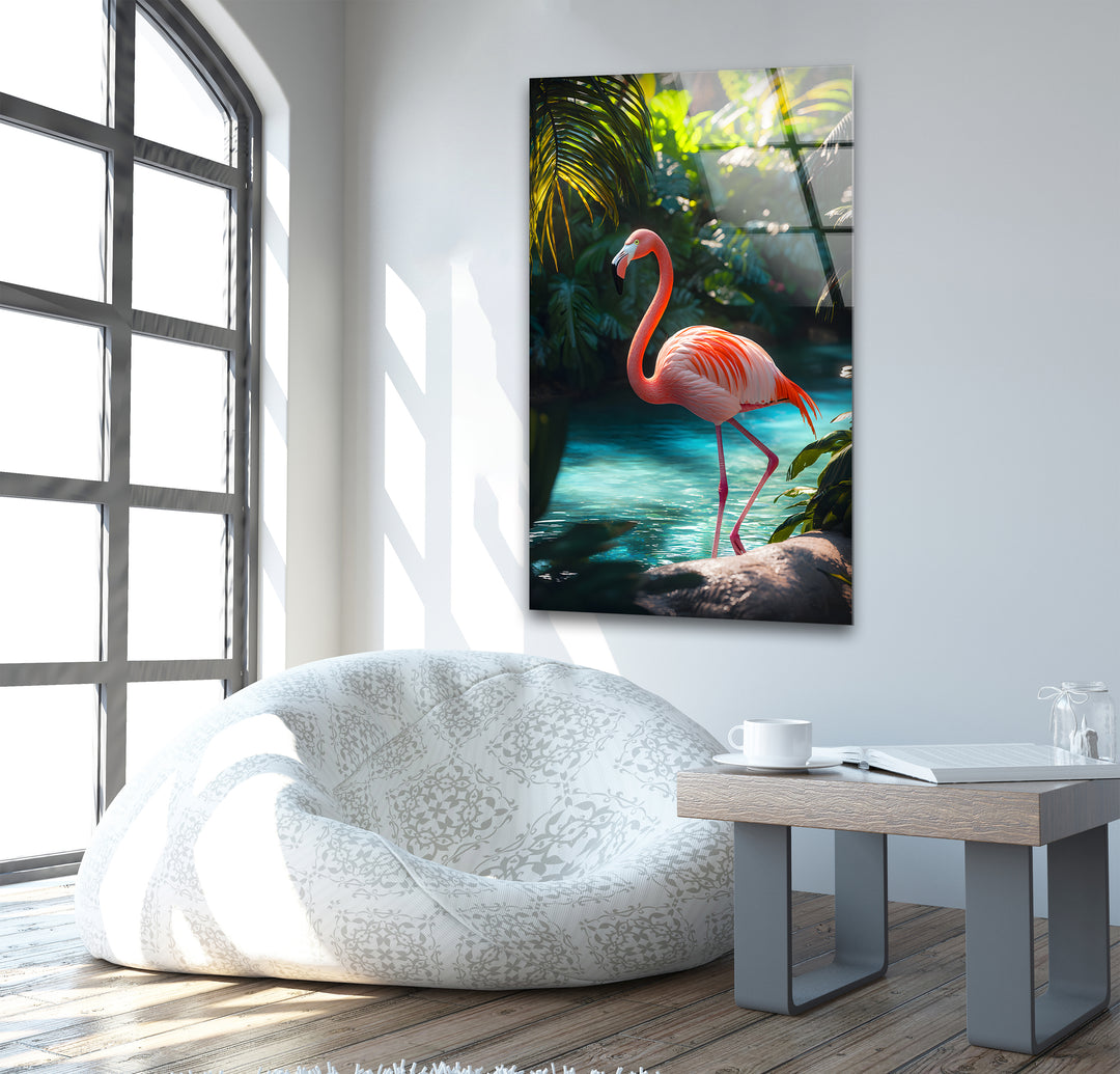 Tropical Flamingo Glass Wall Art stained glass wall art, stained glass wall decor
