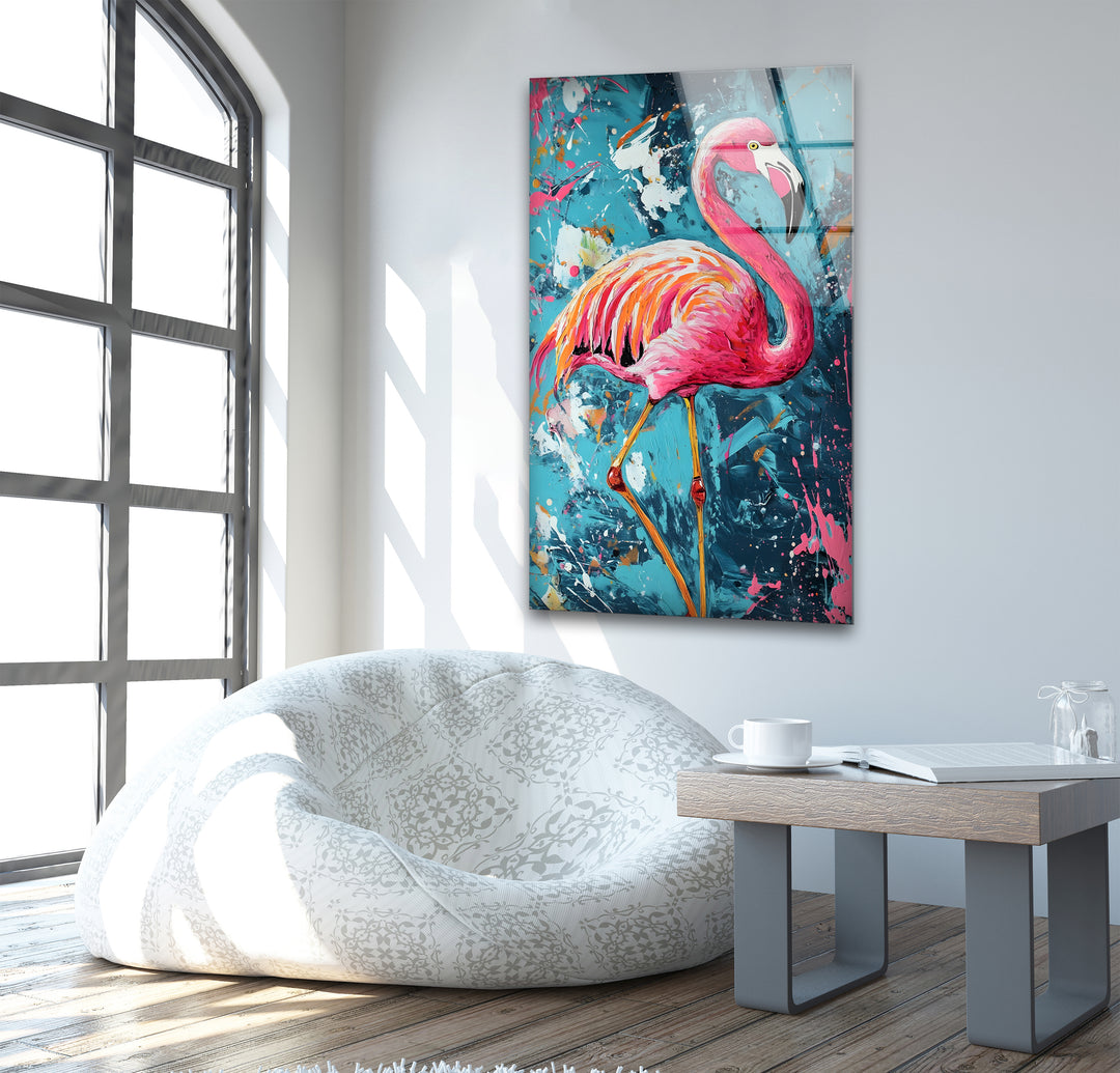 Oil Painting Flamingo Glass Wall Art large glass photo prints, glass wall photos
