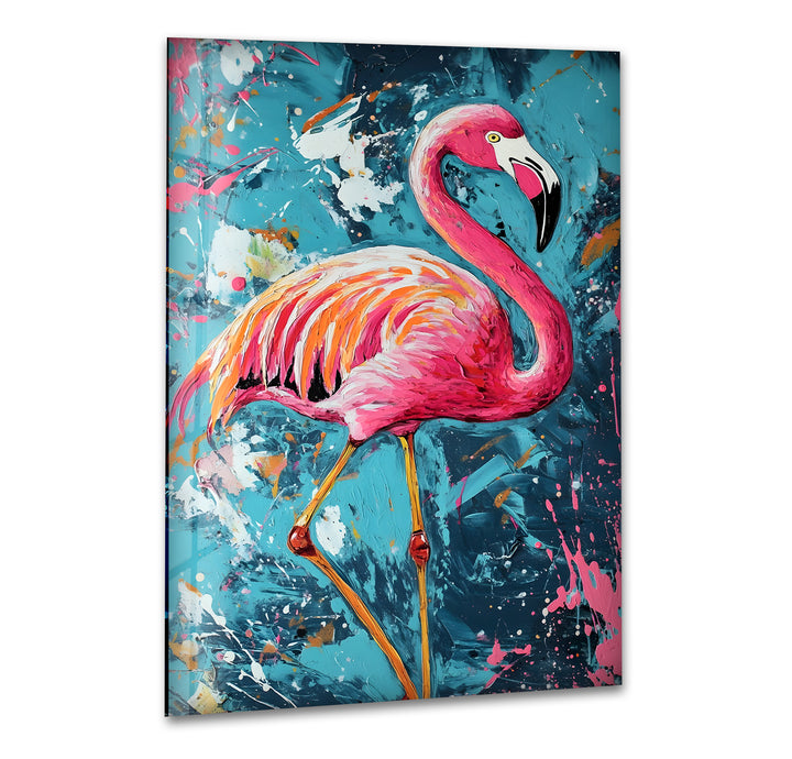 Oil Painting Flamingo Glass Wall Art custom glass pictures, glass art prints
