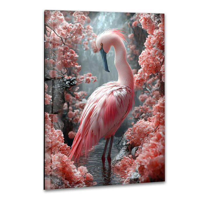 Soft Pink Flamingo Glass Wall Art custom glass photo prints, large glass prints
