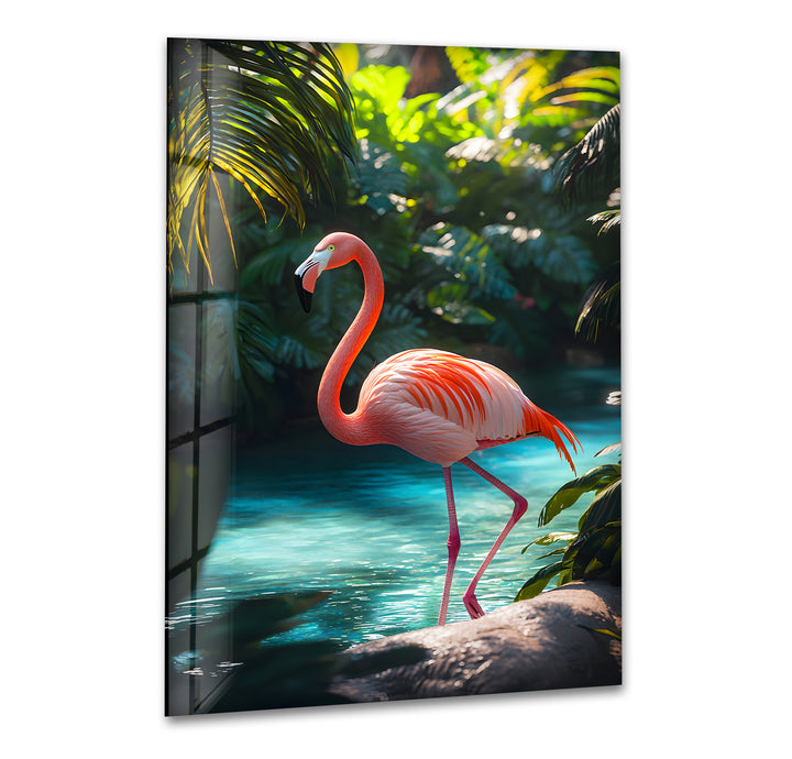 Tropical Flamingo Glass Wall Art print picture on glass, Tempered Glass Wall Art
