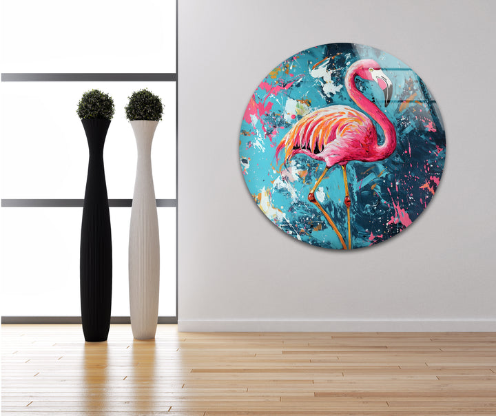 Oil Painting Flamingo Glass Wall Art custom glass photo prints, large glass prints
