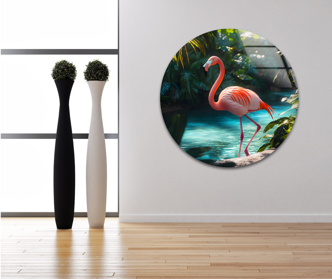 Tropical Flamingo Glass Wall Art glass art painting, glass art for the Wall
