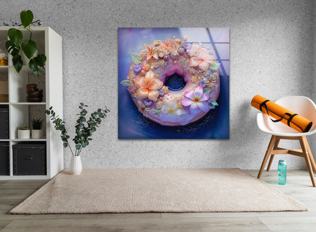 Donut with Flowers Tempered Glass Wall Art - MyPhotoStation