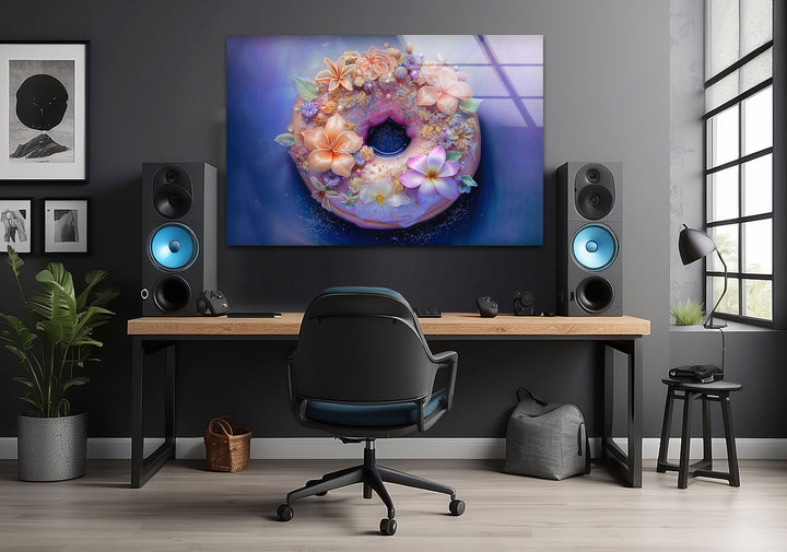 Donut with Flowers Tempered Glass Wall Art - MyPhotoStation