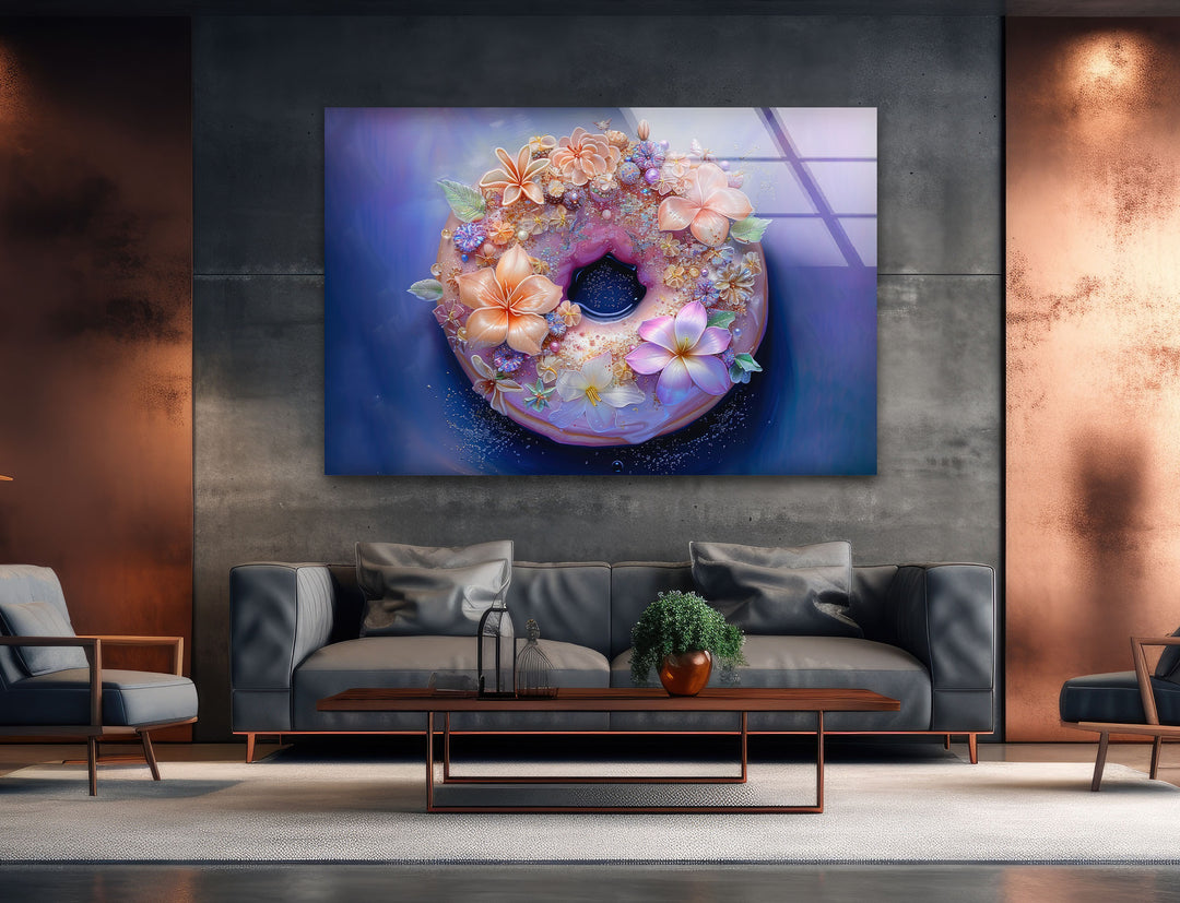 Donut with Flowers Tempered Glass Wall Art - MyPhotoStation